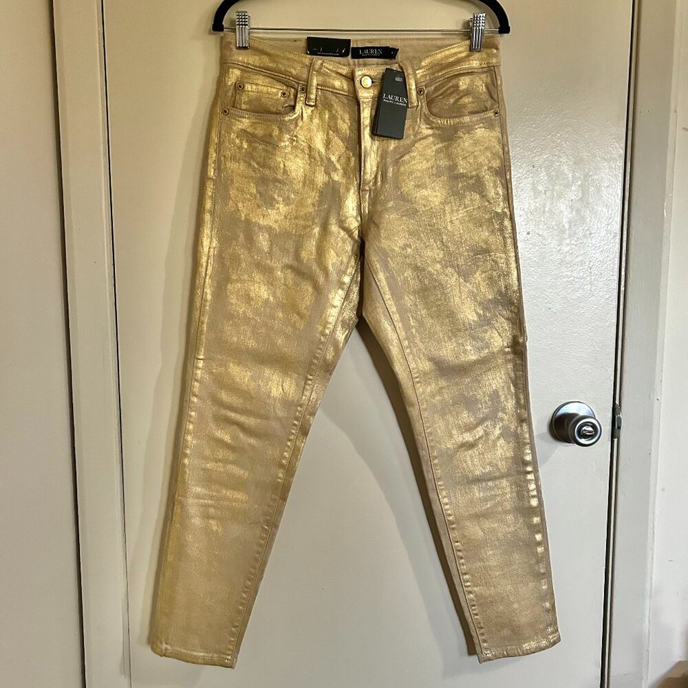 NWT Lauren Ralph Lauren Gold Foil Jeans